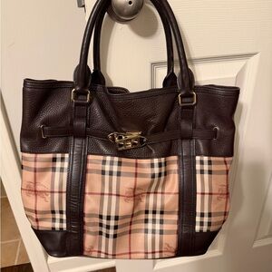 Burberry Leather Tote Bag - Brown and Cream